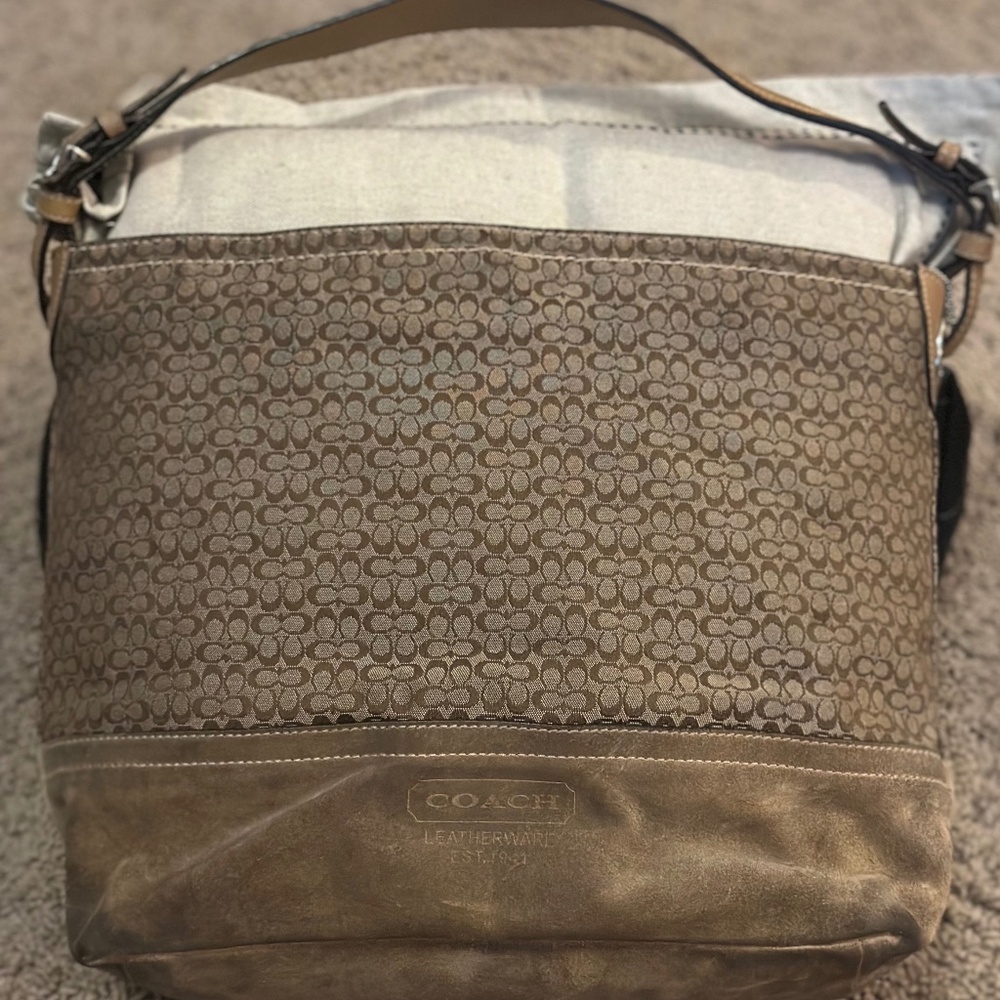 Coach Signature C's Camel Suede Jacquard Lg Tote M0778-F11666